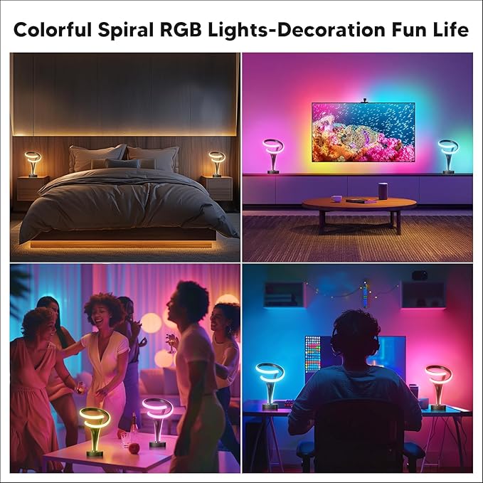 airnasa Spiral LED Table Lamp Set of 2-10 Color Modes, Touch Dimming, Modern Nightstand Lights for Bedroom & Living Room