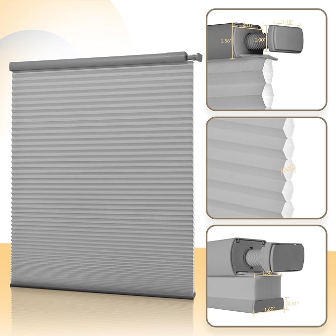 Boolegon No Drill Motorized Cellular Blinds With Remote Motorized Blackout Honeycomb Blinds For Indoor Windows Easy to Install Automatic Cellular Shades For Home,Light Filtering Light Gray,Custom Size