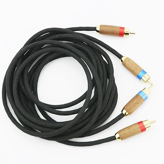 NewFantasia Audiophiles 2RCA Male to 2RCA Male Stereo Audio Cable HiFi System Interconnect Cable 6N OCC Copper Silver Plated Cord Walnut Wood Shell 2 RCA to 2 RCA 1.5m 4.9ft