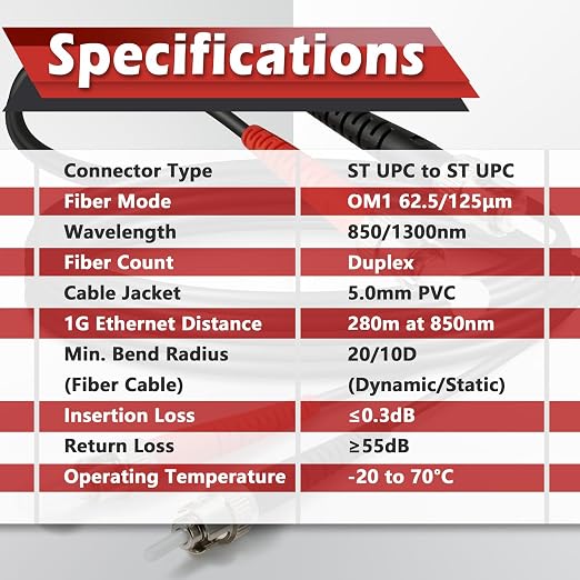 100ft / 30m Outdoor Armored OD-5mm OM1 ST to ST Fiber Cable, ST-ST Fiber Optic - Image 5