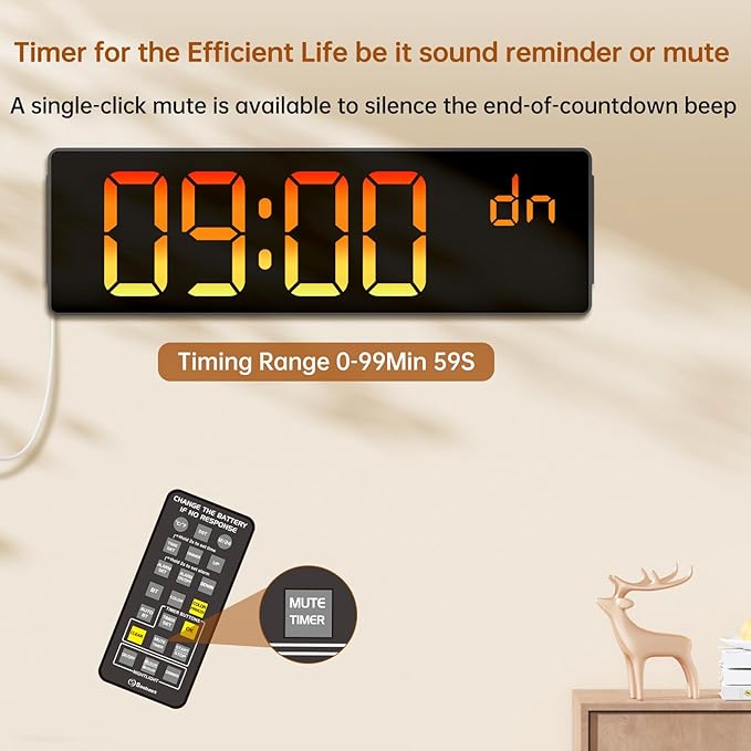 Soobest 14.2" Large Digital Wall Clock with Bluetooth Auto Sync Time Date Day, LED Big Display, 12 Colors, Count Down Timer＆Temperature for Classroom, Living Room, Gym Home