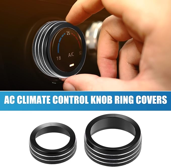 A ABSOPRO 3pcs Car Air Conditioner Knobs Decals AC Radio Switch Knob Cover for Dodge Durango 2017-2020 for Jeep Cherokee Grand Cherokee 17-21 Black