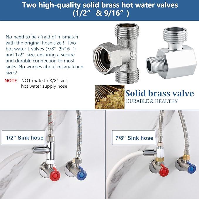 SonTiy Hot and Cold Bidet Mixing Valve Kit, Upgrade Brass 4 Way Warm Bidet T-adapter valve for Handheld Toilet Sprayer Seat Bidet Attachment with Two Tee Connector and 79inch Shower Hose