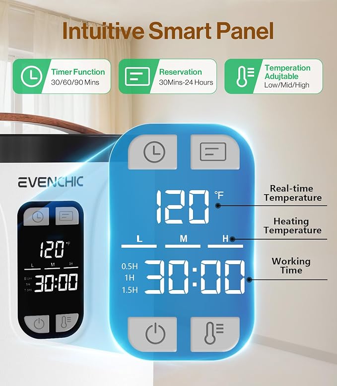 Evenchic Towel Warmer, 20L Hot Towel Warmers for Bathroom with 24H Timer, Temperature Adjustable, LED Display, Auto Shut Off, Even Heated for Oversized Towels, Bathrobes, Blankets