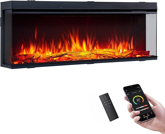 LegendFlame 51" W Smart Build in Electric Fireplace Insert, 1-2-3 Sided View, Heater 750W/1500W, Multi Colors of Flame & Fuel Bed, Alexa/Google Assistant Enabled