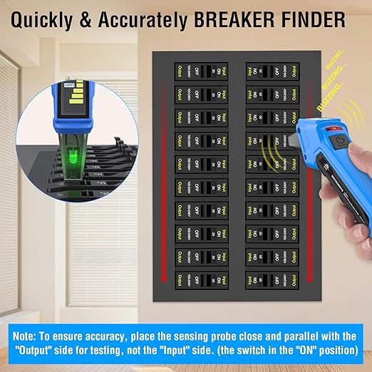 INSTRODOTS Circuit Breaker Finder, Digital Breaker Finder with GFCI Outlet Tester, AC 90-135V Electrical Circuit Tracer with Buzzer Alarm & Color LCD Display, Includes Batteries & Carrying Case