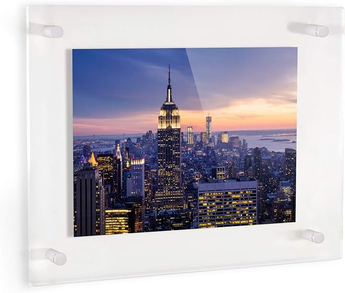 ArtToFrames 12x24 Inch Double Panel Floating Acrylic Picture Frame (Full Frame is 16x28) comes with White Standoff Hardware, Made in the USA, 4 Pack