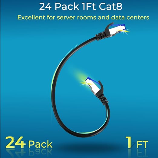 Rapink Patch Cables Cat8 1ft 24 Pack Slim, Cat8 Ethernet Patch Cable 40G Support - Image 2