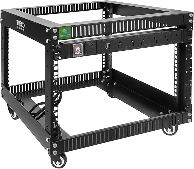 RIVECO 6U Server Rack with Wheels Open Frame Networking Rack+ PDU 8 Outlets Set by RIVECO