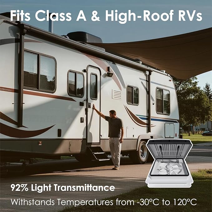 2012 Air Max RV Roof Vent Fan 14" x 14", Quiet 12V Motorhome Ventitaltion with Reversible Airflow, Voice & Remote Control, Rain Sensor, Fits Class A/B/C Motorhomes, Trailers, Campervans