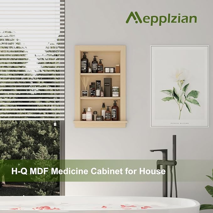 Recessed Medicine Cabinet for Bathroom Cabinet with Storage,14x24 in Wall Shower Niche Insert,3-Tier Bathroom Niche for Shower Wall,Recessed Niches Insert for Drywall,Imitation Natural