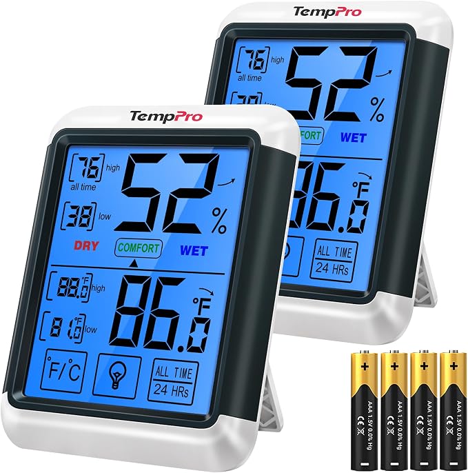 TempPro TP55 Digital Indoor Hygrometer Thermometer, 4-Inch Temperature/Humidity by TempPro