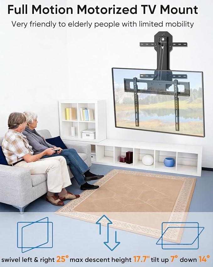 WHYFONE Motorized TV Mount with Remote for 32 to 85 inch Screen up to 88 lbs, Electric TV Mount Drop Down 17.7” Height-Adjustable on Fireplace, Max VESA 600x400mm, 8-16" Wood Stud/Brick/Concrete Wall