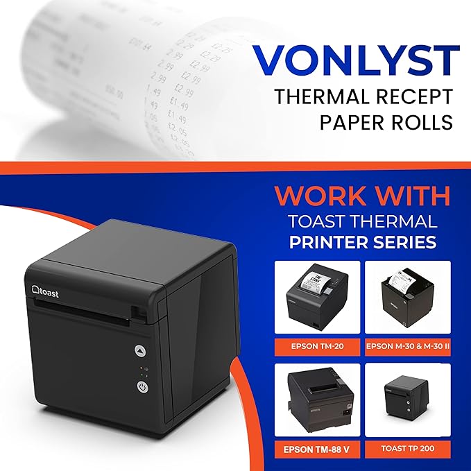 Thermal Printer Paper Roll for Toast TP200 Receipt Printer Point of Sale (24 rolls)
