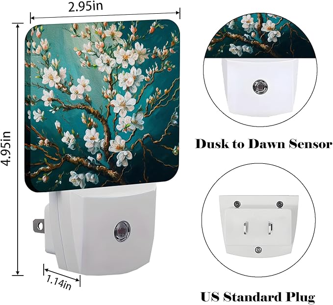 FSHVQKD Blossoming Almond Tree Night Light,Plug-in Nightlights Auto Sensor Night Lamp Dusk to Dawn Lamp Home Decor for Nursery Children Girls Boys