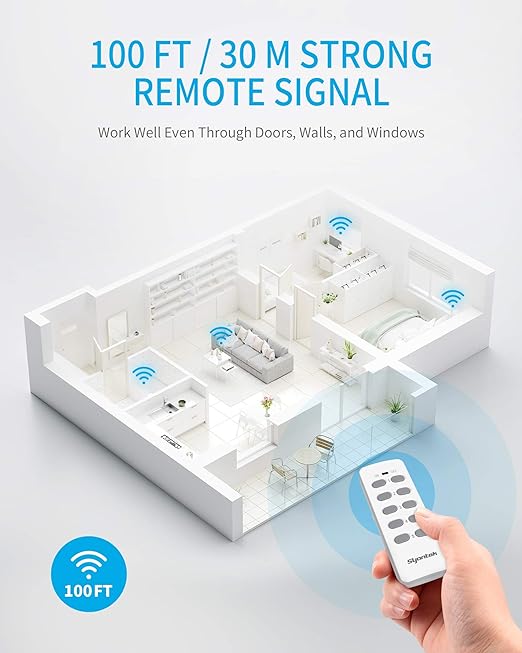 Syantek Remote Control Outlet Wireless Light Switch for Household Appliances, Expandable Remote Light Switch Kit, Up to 100 ft Range, FCC Certified, ETL Listed, White (5 Outlets + 2 Remotes)