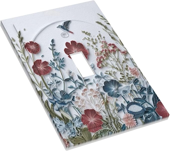 Bvtewkhz Wildflowers Flowers Floral Plants 1 Gang Single Toggle Wall Plate Cover Decorative Light Switch Covers Electrical Faceplate Switch Plates for Bathroom Kitchen Home
