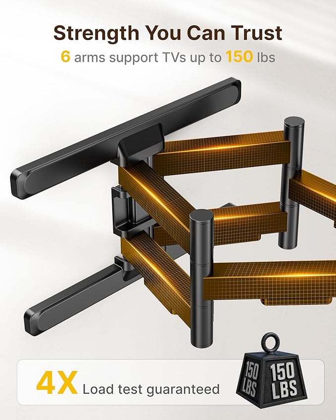 monTEK Full Motion TV Wall Mount for 43"–95" TVs, Pre-Assembled & up to150lbs, Heavy Duty TV Mount Bracket with Tool-Free Tilt/Swivel/Extension, Max VESA 800x400, Fits 16"/18" Studs, HW1242BK