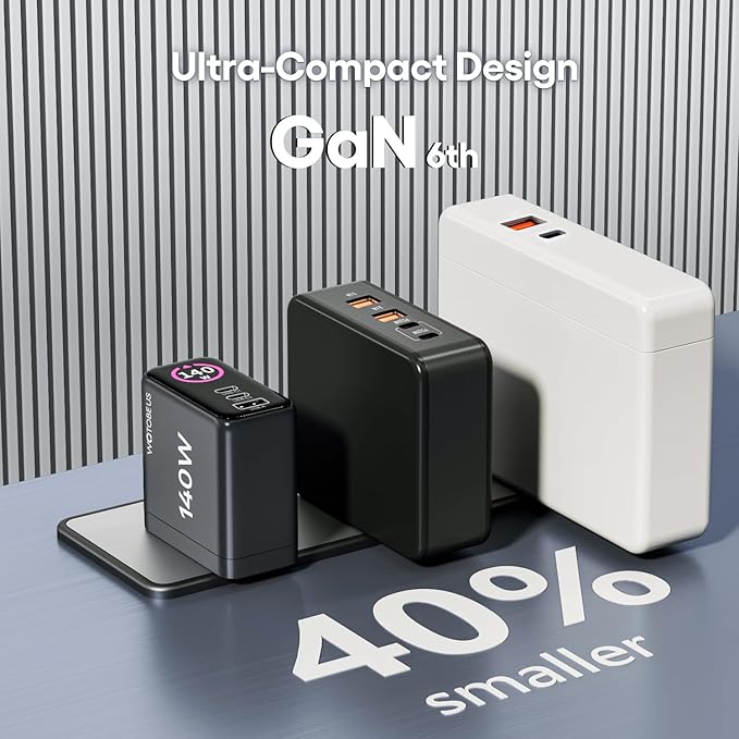 WOTOBEUS GaN Dual 140W USB C PD 3.1 Wall Charger with LED Display - PPS 100W 65W 45W 25W Type-C Laptop Power Adapter and Cable - Fit for MacBook Pro iPhone 17 16 15 iPad Galaxy S25 S24 Pixel - ETL
