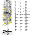 Grid Wall Panels Display Stand - 16”*63.3” Triangular Display Racks with 30 Hooks for Vendor Events , 360° Rotating Art Display Panels Heavy Duty Floor Standing Movable Retail Display Organization