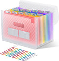 ThinkTex Accordion File Organizer, 12 - Pocket Expanding File Folders for Paper Receipts, Bills & Taxes Organizer, Letter/A4 Size Document Holder for School, Office, Home with Colorful tabs- Pink