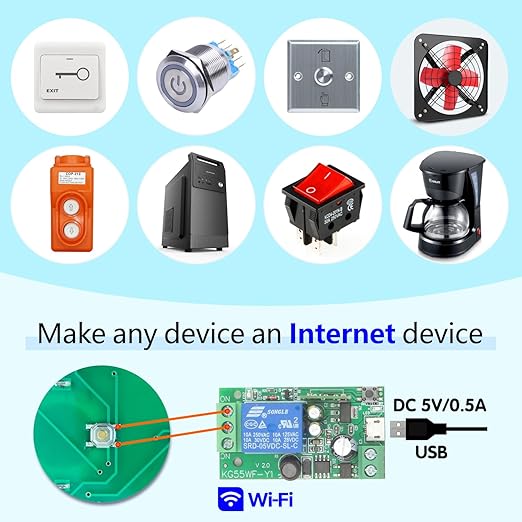 DieseRC 1 Channel WiFi Smart Switch, DC 5V 12V 24V 36V Passive Output Relay Module Ewelink APP WiFi Control Compatible with Alexa/Google Home, Inching/Self-Locking Switch