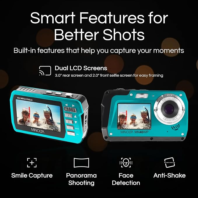 Minolta MN40WP 48MP Waterproof Digital Camera – Dual LCD Screens, 2.7K QHD Video - Image 3