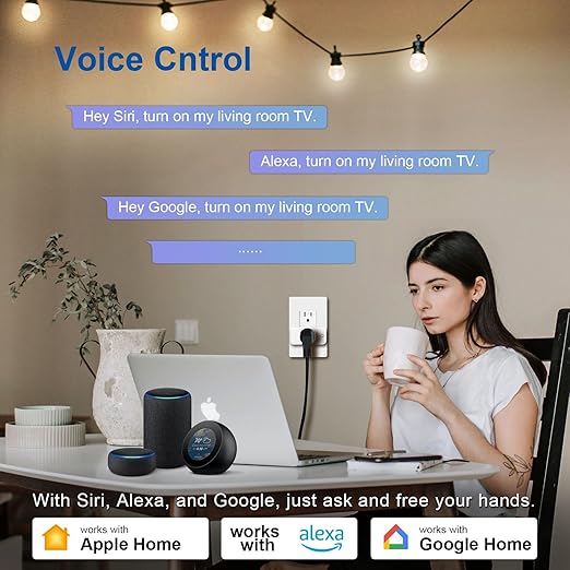 Smart Outlet with Matter, App & Voice Control, No Bridge, Works with Apple Home, Alexa, Google Home, SmartThings, 100% Privacy, White, 15A, 2-Pack