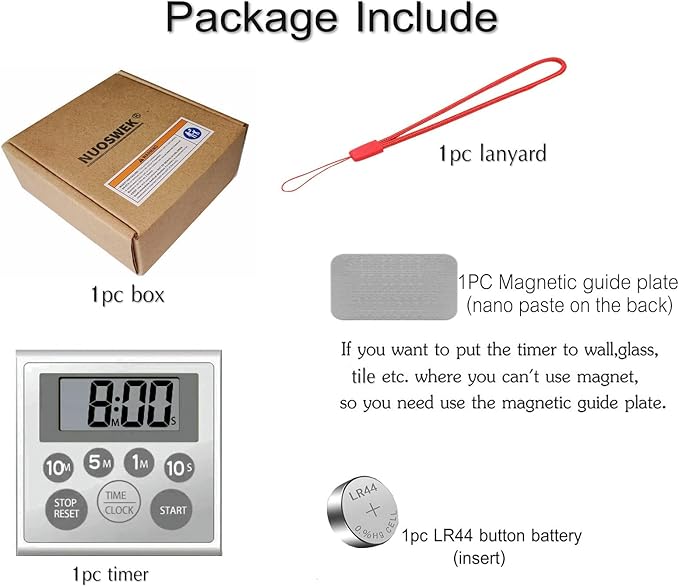 NUOSWEK Digital Timer Waterproof Shower Timer Shower Clock Bathroom Kitchen Timer with Strong Magnet and Large LCD Display (Waterproof 7 Key)