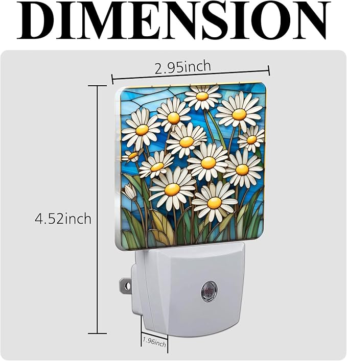 PODMemory Daisy Stained Glass Night Lights Plug into Wall for Room, Daisy Night Light LED for Bedroom