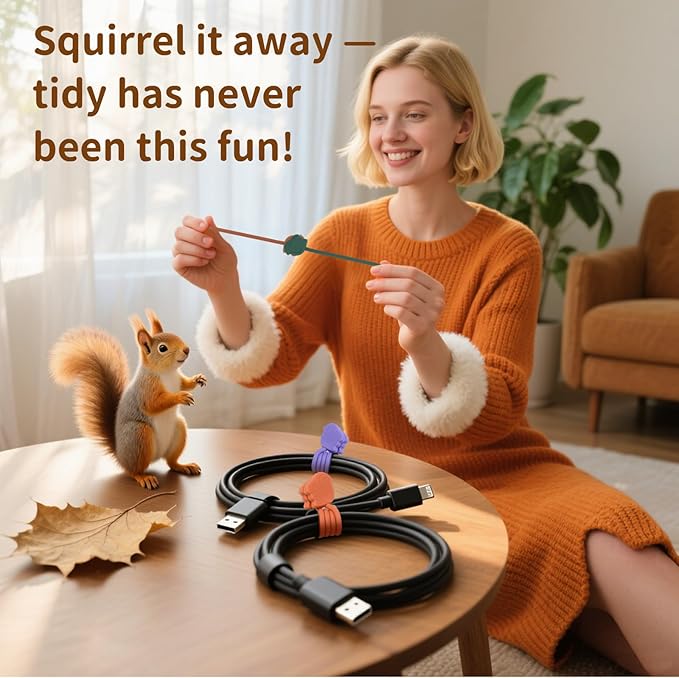 SOLIDATOR Fun Squirrel Magnetic Cable Ties – 24 Pack, Reusable Silicone Cord Organizers for Home & Office, Strong Magnetic Hold, Assorted Colors, Ideal for Cable Management, Novelty Gift