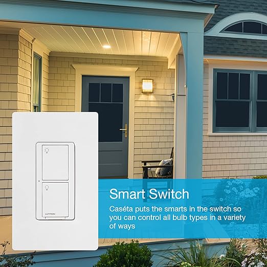 Lutron Caseta Original Smart Light Switch (Lutron Smart Hub Required), for Home, LED, and Fans, 6 Amp, Single-Pole/3-Way, Neutral Required, PD-6ANS-LA-4-Pack, Light Almond, 4 Pack