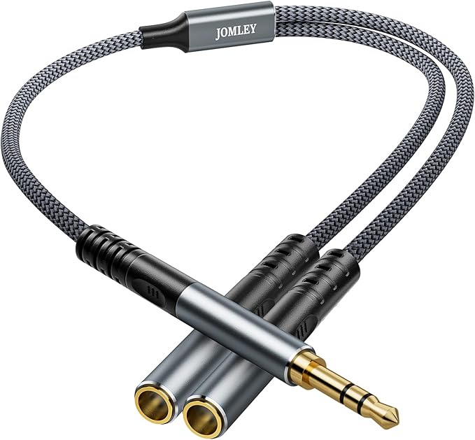 JOMLEY Headphone Splitter 3.3ft(1m), Audio Splitter 3.5mm 1 Male to 2 Female Adapter, Nylon-Braided 3.5mm Dual Headphone Jack Extension Cable for Headset, Smartphone, Tablet, Laptop
