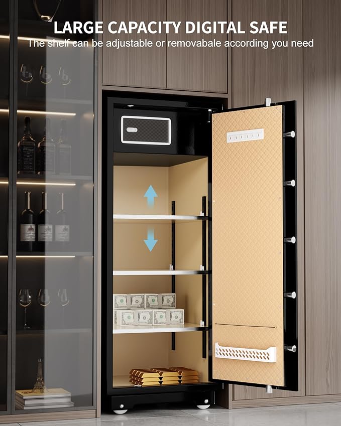 【US STOCK】TIGERKING 17.6 Cubic Feet Extra Large Heavy Duty Safe Box, Home Safe with Double Safety Key Lock and Separate Lock Box, Digital safe with 3 Removable Shelf for Home Hotel Office,235lbs