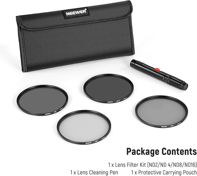 Neewer 55mm ND Lens Filter Kit: ND2 ND4 ND8 ND16, Lens Cleaning Pen, Neutral - Image 8