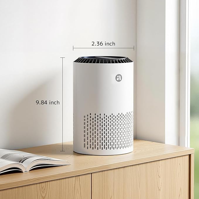 AROEVE Air Purifiers for Bedroom Home, 3 Layer Filter for Smoke Pollen Allergies Pet Dander Odor, Sleep Mode, Energy Saving, 4 Speeds, Timer for Office, Dorm, MK01A White+Blue