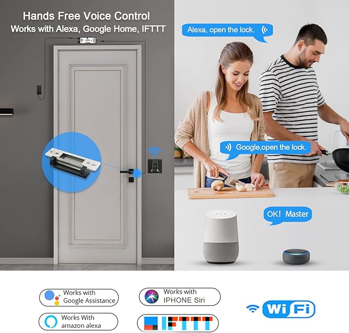 WiFi Access Control 400lb Holding Force Electic Magnetic Door Lock System Kit with Remote and Smartphone app Control, paired with Wireless Push Panel Switch (Electric Strike Lock kit)