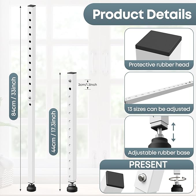 Gadgetzan Window Security Bar,17-33 inch Adjustable Sliding Door Security Bar Lock with Rubber Tips,Sliding Window Lock Bar for/Patio Glass Door/Home Apartment/Anti-Theft/Child Safety(White - 4 Pack)