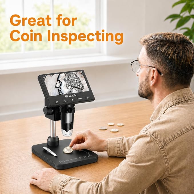 Elikliv Coin Microscope, 4.3'' LCD Digital Microscope 1000x, Coin Magnifier - Image 2