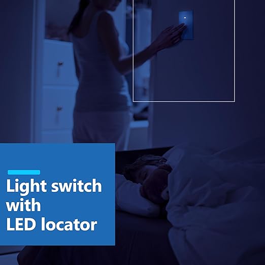 LIDER Minimalist Design Matte Finish Lighted Decorator Switch, Frameless Paddle Light Switch with Locator Light, Grounding Screw, 15A 125V, UL Listed, LS15-1P-W5P, White, 5 Pack