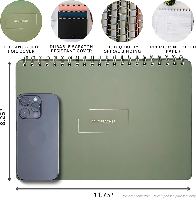 Undated Daily Planner | 8.25” x 11.75” Work To-Do Notebook | ADHD Academic Organizer | Multi-Layout | Men and Women Planner | College Supplies | Black | Landscape Layout