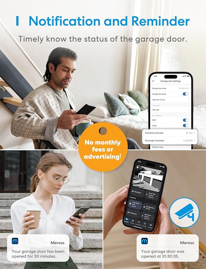 meross Smart Garage Door Opener Remote, Compatible with Apple HomeKit, Amazon Alexa, Google Assistant, SmartThings, Siri, CarPlay and Android, Universal WiFi Garage Controller, No Hub Required