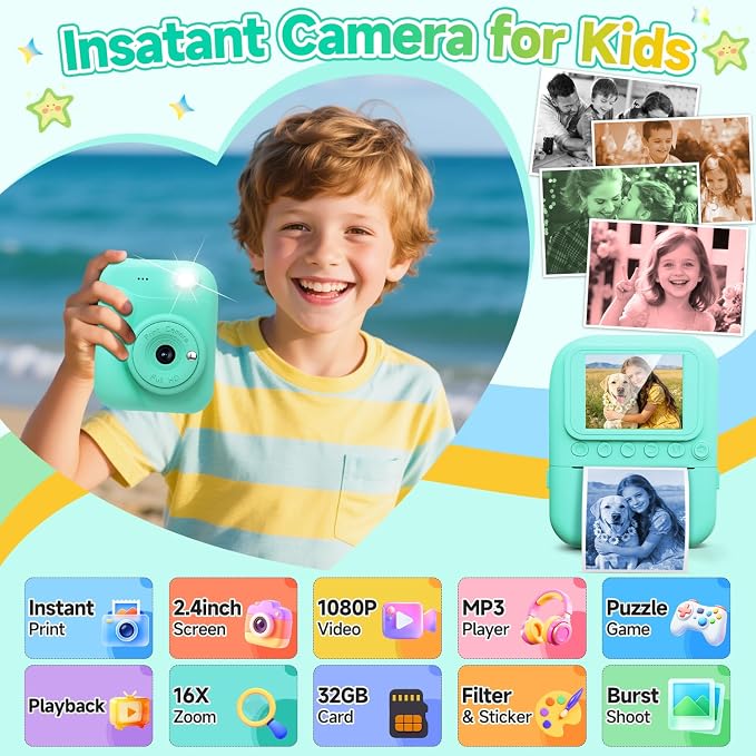 Kids Camera Instant Print, 1080P Digital Instant Print Cameras - Image 2