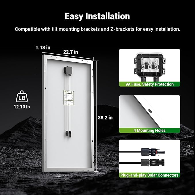 HQST 100W 12V Monocrystalline Solar Panel with Solar Connectors, High Efficiency Module PV Power for Battery Charging Boat, Caravan, RV and Any Other Off Grid Applications