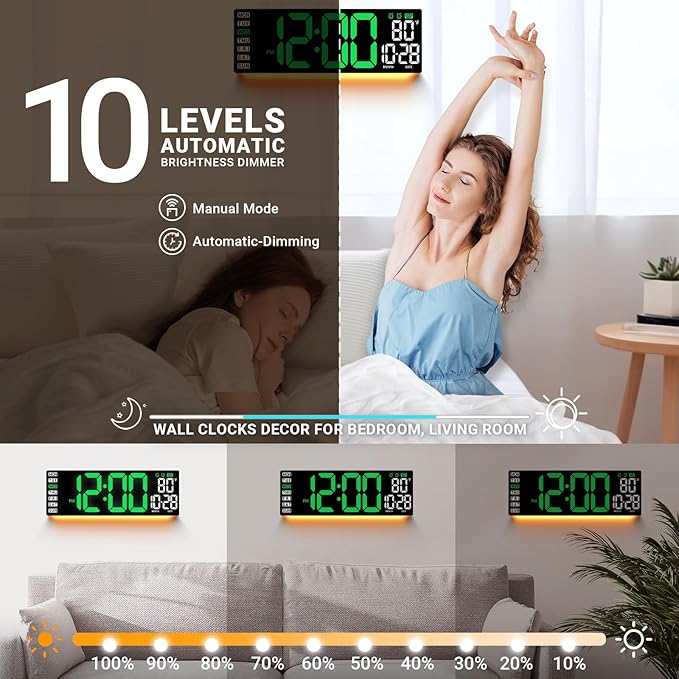 16.5" Large Digital Wall Clock: Wall Mount Decor Clock Large Display for Classroom Dorm Office Game Living Room, House Warming Gifts New Home, Christmas Birthday Gift for Mom Dad Seniors Teen Green