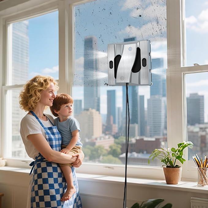 RSSIDOL Window Cleaning Robot 6000Pa Suction Power Window Cleaner Robot with 4 Water Spray Intelligent Cleaning with App Control, Perfect for High-Rise Windows, Tiles and Glass Doors