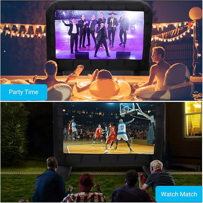 14Ft Inflatable Movie Projector Screen, Outdoor Movie Screen with Quiet Air Blower & Storage Bag, Supports Front/Rear Projection, Easy Setup, Ideal for Home Theater, Movie Nights