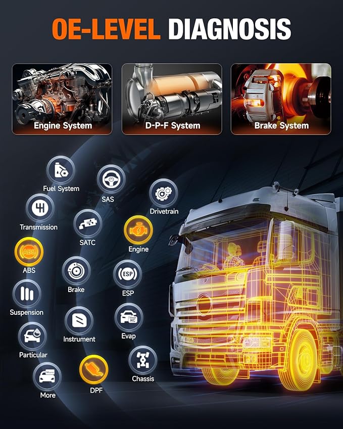 ANCEL HD3400 Pro Heavy Duty Truck Scanner | DPF Regeneration, Lifetime Free Update, Compatible with Commercial Vehicles with Cummins, Paccar, Caterpillar, Detroit, Volvo, Mack, International Engines