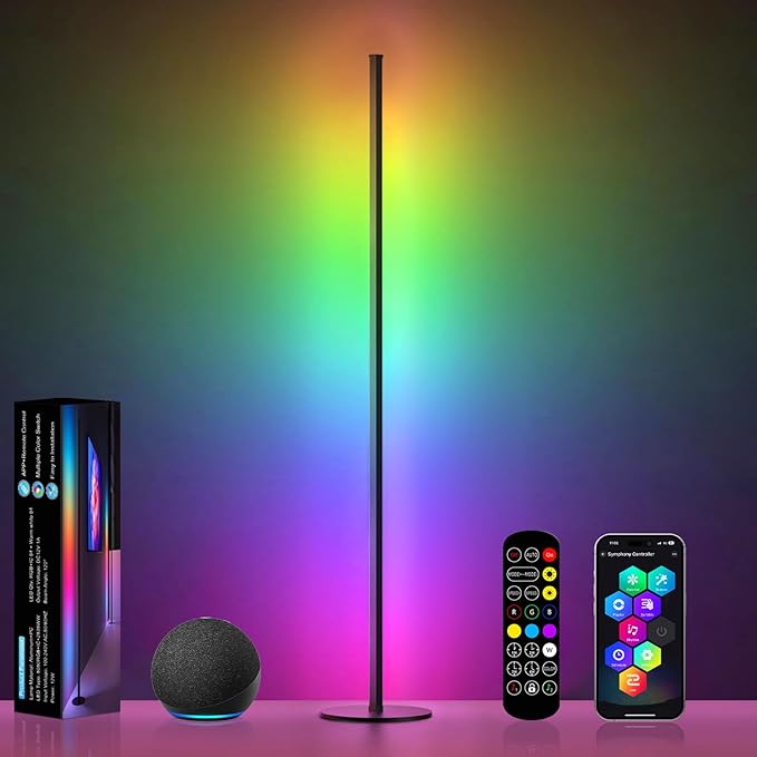 Corner Floor Lamp Compatible with Alexa, Smart LED Corner Lamp 55", APP & Remote Control with Music Sync, 16 Million Colors & Timer, Color Changing Ambient Lighting for Living Room Bedroom Game Room