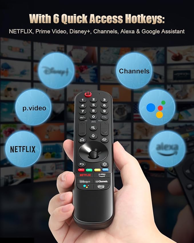 Replacement Voice Magic Remote for LG Smart TVs 2019–2024 with Glow-in-The-Dark Blue Protective Case, Compatible with AN-MR20GA/21GA/22GA/23GA/24GA Magic Remote with Pointer